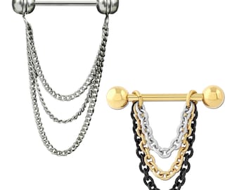 Piercing al capezzolo, piercing al capezzolo, piercing al seno, piercing a tripla catena, barra Z573b
