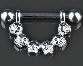 Nipple piercing, breast piercing, nipple piercing, skulls, barbell piercing, shield, skulls Z181