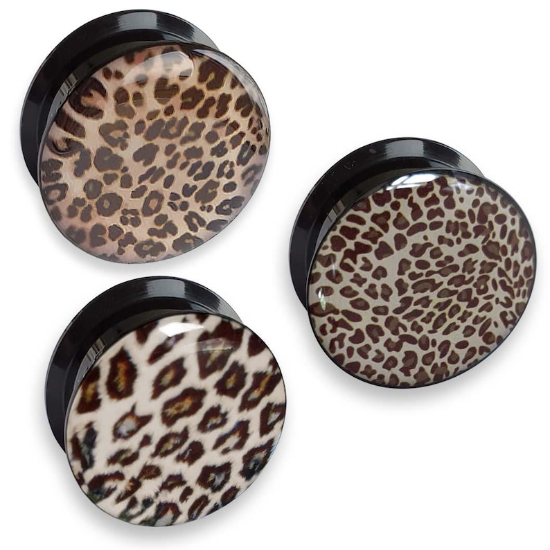 Flesh Plug Tunnel Acrylic Screw Cap Leopard Pattern Animal Leo Print Ear Piercing Z554