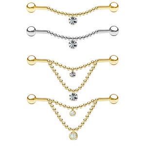 Industrialpiercing Scaffold Kette Anhänger Kettchen Barbell Stab Ohr Knorpel Cartilage Piercing Kristall Opal Z572