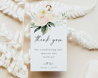 Modern Wedding Favor Tags, Floral Thank You Tags, Baby Shower Gift Tags, Personalized, Editable Template