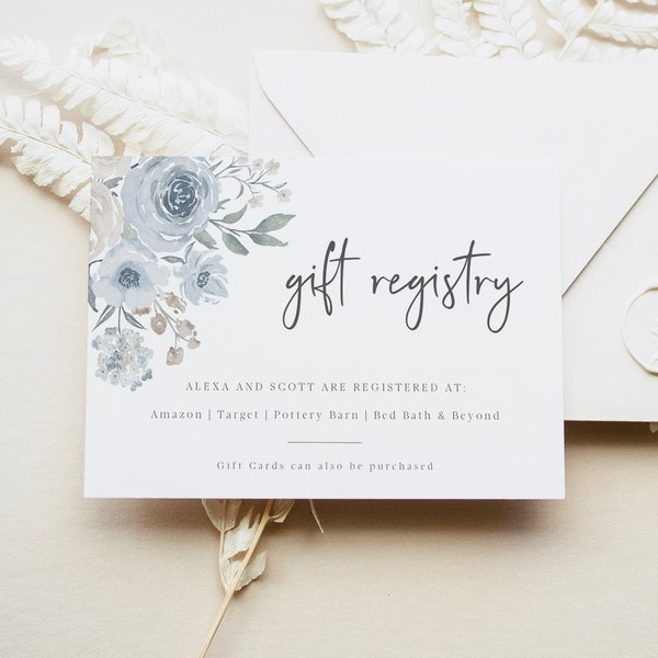 Baby Registry Card Template, Invitation Insert Cards, Bridal Registry Card, Modern Floral, 100% Editable Text, INSTANT Download