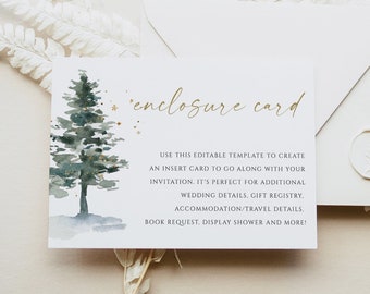 Details Card Template, Editable Registry Card, Winter Wedding Invitation Insert, Editable Template, Instant Download