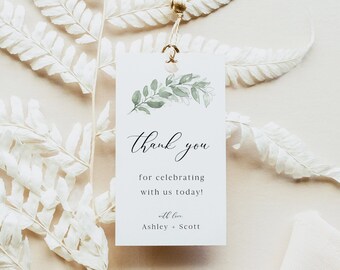 Thank You Favor Tag, Greenery Bridal Shower Favor Tag, Eucalyptus Modern Wedding Gift Tags, 100% Editable Text, Instant Download