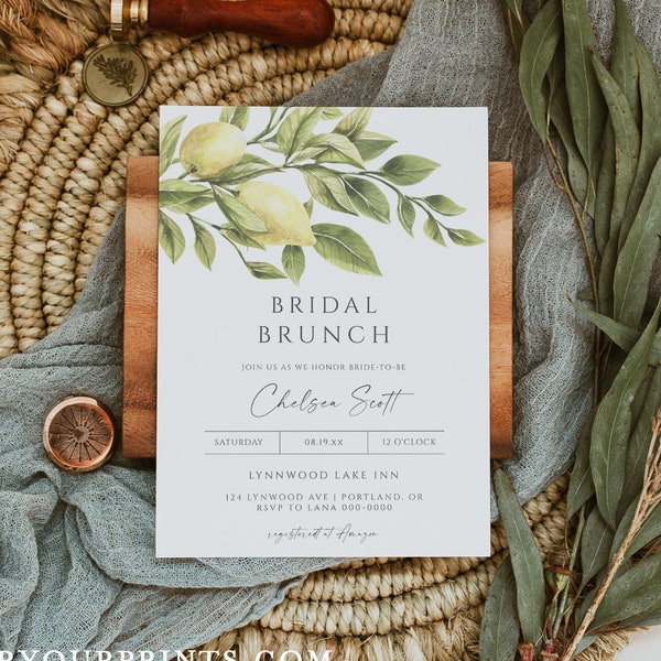 Bridal Brunch Invitation Download, Lemon Bridal Shower Invite, Bridesmaid Luncheon, Citrus, Any Occasion, Editable Digital File