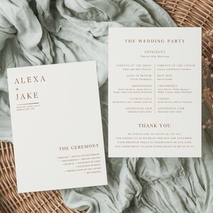 Wedding Program Canva Template | Editable Minimalist Rust Wedding Ceremony Program | Instant Download