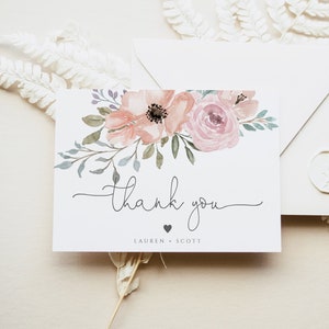 Modelo de nota de agradecimento de casamento, nota floral de agradecimento, cartão de agradecimento para impressão, download instantâneo editável,