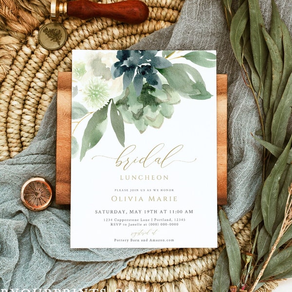 Bridal Luncheon Invitation Template, Greenery Bridal Shower Invite Instant Download, TRY BEFORE You BUY