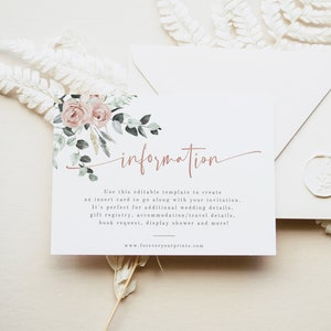 Tarjeta de invitación minimalista imprimible, invitación de boda moderna, tarjeta de información, tarjeta de invitación editable