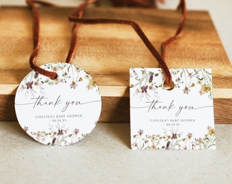 Modern Thank You Favor Tag, Floral Shower Stickers, Wildflower Shower Tags, Bridal Shower Favor Tags, Baby Shower Tags, Editable Template
