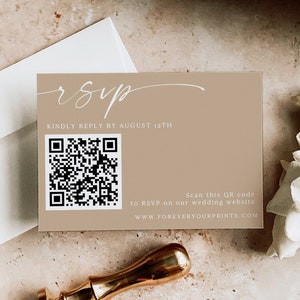 QR Code Rsvp Cards, Online Reply Card Template, Modern Minimalist, Boho, 100% Editable Text, Diy, Digital Download, Corjl image 1