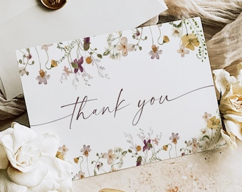 Thank You Note Card, Wildflowers Thank You Card Template, IPrintable, Editable Template, Digital Download