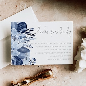 Boekaanvraagkaart, bloemenboeken voor de babykaart, moderne baby shower uitnodiging invoegen, 100% bewerkbare tekst, instant download, Corjl