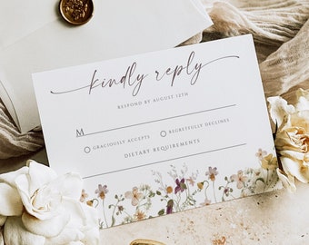 RSVP Card Template, Wildflower Kindly Reply Card Template, Modern RSVP Template, Floral RSVP Insert, Digial Download, Corjl