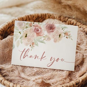 Boho Hochzeit Dankeskarte | Bearbeitbare gefaltete Blumennotiz | Druckbares Aquarell Danke | Sofortiger Download Brautparty Karte
