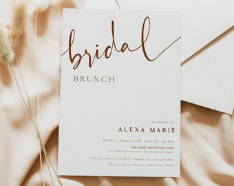 Minimalist Bridal Brunch Invitation, Bridal Luncheon Evite, Bridal Shower Invites, Digital Download, Terracotta, Editable Invitation