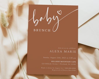 Baby Brunch Invitation Template, Printable Minimalist Baby Shower Invite, Editable Terracotta Baby Shower Evite, Digital Download