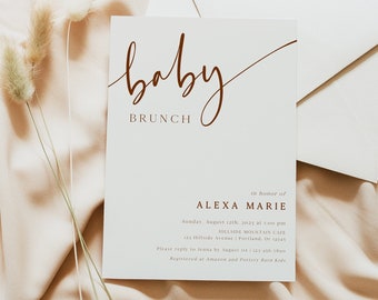 Baby Brunch Invitation Template, Printable Minimalist Baby Shower Invite, Editable Terracotta Baby Shower Evite, Digital Download