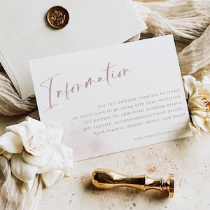 de carte d'informations | Insertion de carte de mariage imprimable | Carte neutre à détails modifiables | Informations sur la confirmation de réservation de voyage | Téléchargement instantané
