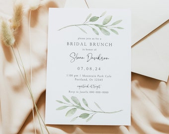 Bridal Brunch Shower Invitation Template, Boho Greenery Wedding Shower, Printable Couples Shower, Editable Text, INSTANT DOWNLOAD