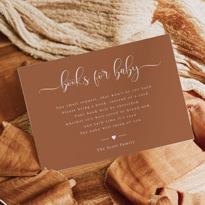 Terracotta babyboek aanvraagkaart, instant download, Boho babyshower, breng een boek mee in plaats van een kaart, boeken voor baby, minimalistisch