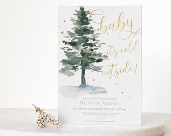 Winter Baby Shower Invitation, Baby It's Cold Outside, Gender Neutral, Editable Instant Download