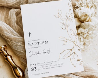 Modern Baptism Invitation Template | Minimalist Baptism Invite | Boho Baptism Invite | Gender Neutral | 1st Communion | Editable Template