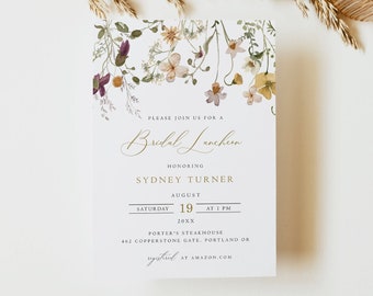 Bridal Luncheon Invitation Printable, Wildflower Wedding Shower Invite, Modern, Editable Invitation Instant Download, Corjl