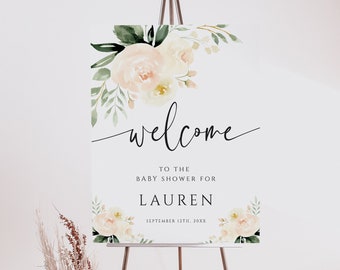 Baby Shower Welcome Sign Template | Girl Baby Shower Welcome Sign | Floral Baby Shower | Minimalist Baby Welcome Poster