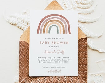 Rainbow Baby Shower Invitation | Boho Baby Shower Invite | Printable Baby Sprinkle Invitation | Instant Download