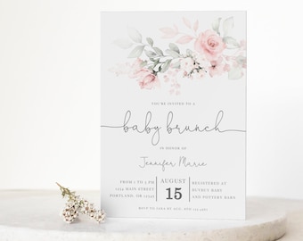 Floral Baby Brunch Invitation Girl, Baby Girl Invitation, Invitation modifiable Téléchargement instantané