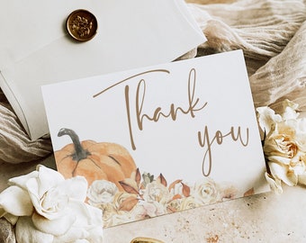 Autumn Thank You Note Card Template, Fall Thank You Card, Pumpkin Baby Shower, Rustic, Editable Template, INSTANT Download