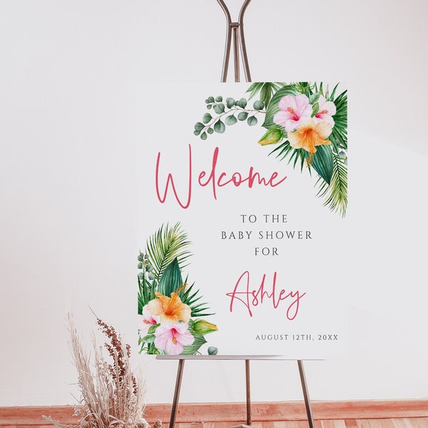 Baby Shower Welcome Sign, Tropical Welcome Sign, Hawaiian Baby Sprinkle, Digital Download, Editable Template