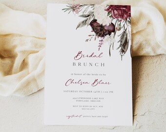 Bridal Brunch Invitation Template, Couples Shower Invite, Bridal Luncheon, Pampas Grass, Editable Digital Download