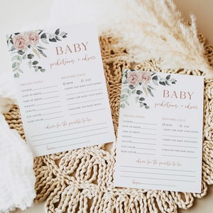 Prédictions et conseils pour bébé | Jeu de prédiction floral baby shower imprimable | Jeux de baby shower pour filles | Modèle modifiable