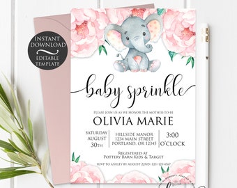 Elephant Baby Sprinkle Invitation Girl Template | Editable Instant Download