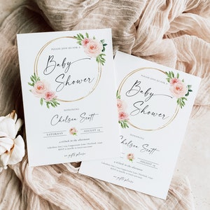 Baby Shower Invitation Girl, Oh Baby Invite Instant Download, Classic Baby Evite, Editable Invitation, Digital Download