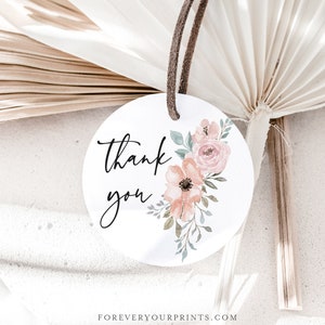 Wedding Favor Tags Printable, Editable Thank You Tags, Floral Gift Tag, Instant Download
