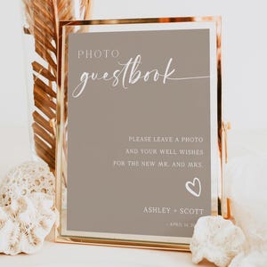 Photo Guestbook Sign | Minimalist Wedding Guest Book Table Sign | Polaroid Guestbook Printable | Editable Template with Corjl