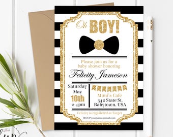 10 Little Man Baby Shower Invitations Blue Striped Suspenders