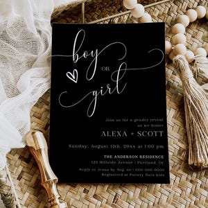 Modèle d&#39;invitation révélateur de genre moderne | Faire-part de fête minimaliste de genre | Révéler une invitation non sexiste | Modèle modifiable