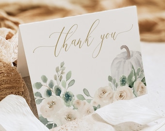 Fall Thank You Card Template, Autumn Thank You Card, Bohemian Wedding Thank You, Harvest Floral Thank You Card Printable