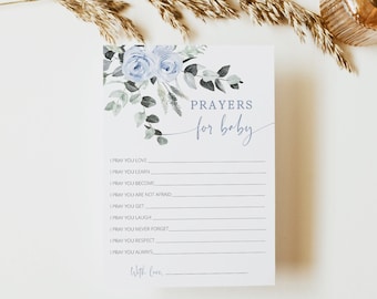 Prayers For Baby Card, Well Wishes for Baby Boy Shower, Advice and Wishes, 100% Editable Template, INSTANT DOWNLOAD