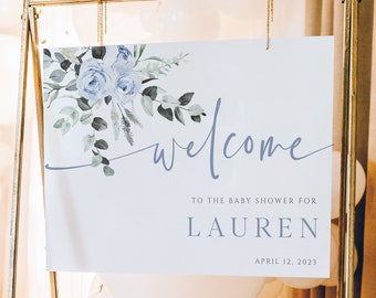 Baby Shower Welcome Sign Printable, Floral Baby Shower Decor, Baby Boy Shower, Any Occasion, Editable Text, Digital Download