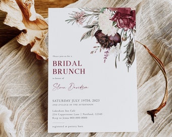 Bridal Brunch Invitation Template, Couples Shower Invite, Bridal Luncheon, Pampas Grass, Digital Download