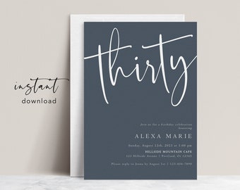 30th Birthday Invitation Download, Minimalist Adult Birthday Party Invite, Simple and Clean, 100% Editable Text, Any Age