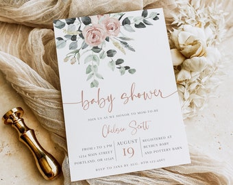 Baby in Bloom Baby Shower Invite | Floral Baby Shower Invite | Boho Girl Baby Shower | Spring Flowers Baby Shower | Editable Template