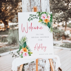Bridal Shower Welcome Sign Template, Tropical Wedding Welcome Sign, Digital Download, Editable Template