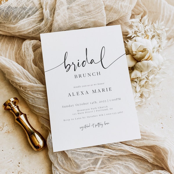 Minimalist Bridal Brunch Invitation, Bridal Luncheon Invitation, Bridal Shower Invites, Digital Download, Editable Invitation