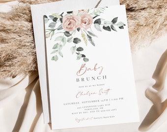 Floral Baby Brunch Invitation Girl, Baby Girl Invitation, Editable Invitation Instant Download